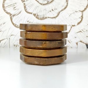 Vintage Octagon Wood Coasters Set of 5